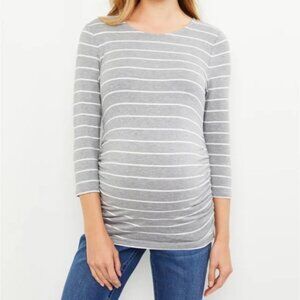 Motherhood Maternity Top Small 3/4 Sleeves White Silver Stripes
